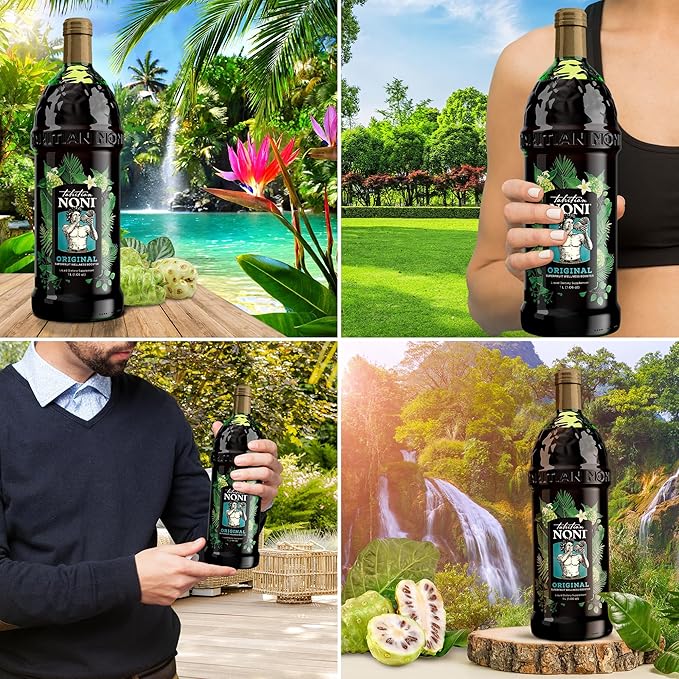 Tahitian Noni Juice by Morinda – Original Pure Noni Fruit Blend with Blueberry Grape Extracts – Healthy Superfood Vitality Daily Wellness Drink – 4 Pack of 1L Bottle