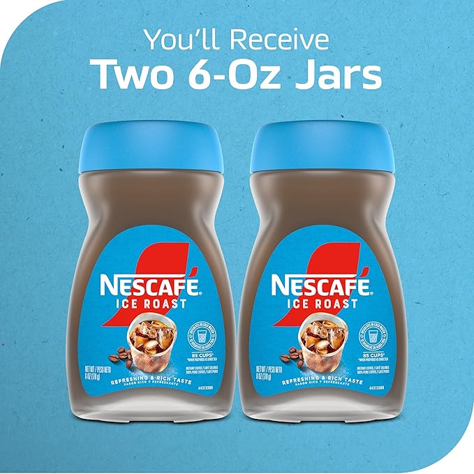 NESCAFÉ Ice Roast Instant Iced Coffee 2 Jars (6 Oz Each) (Pack of 2)