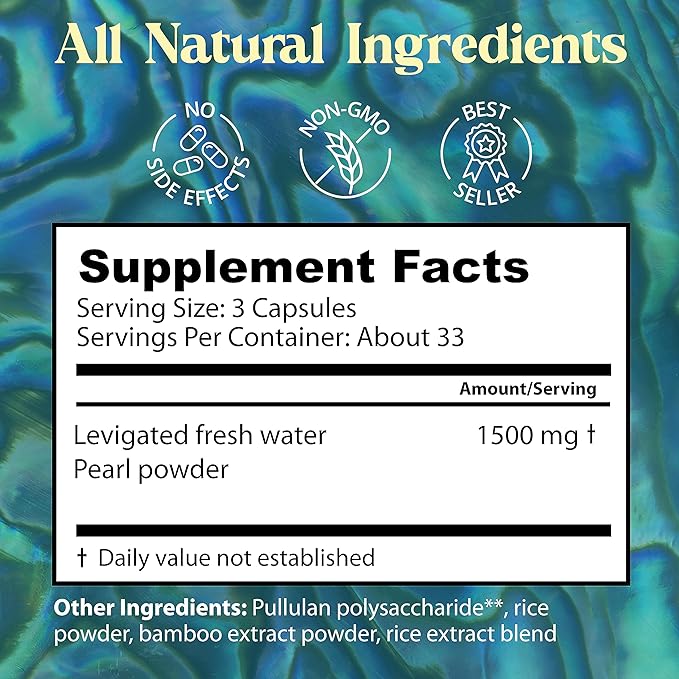 Dragon Herbs Pearl Powder Capsules - Pure Pearl Powder Supplement to Support Skin Eyes Nails Beauty | All Natural Ingredients Non-GMO (100 Capsules 500 mg Per Capsule)