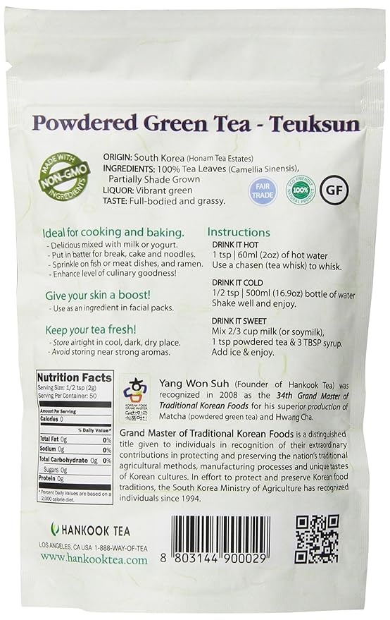 Hankook Tea Powdered Green Tea Teuksun 3.53 Ounce