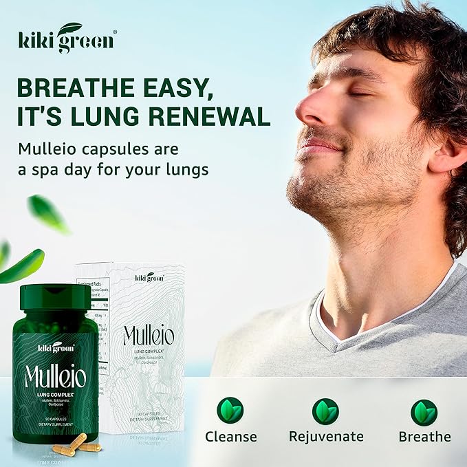 KIKI Green Mulleio Lung Health Capsules: Vegan Herbal Supplement for Cleanse Better Function Respiratory Support - Mullein Cordyceps Schisandra - 90 Count for Daily Use