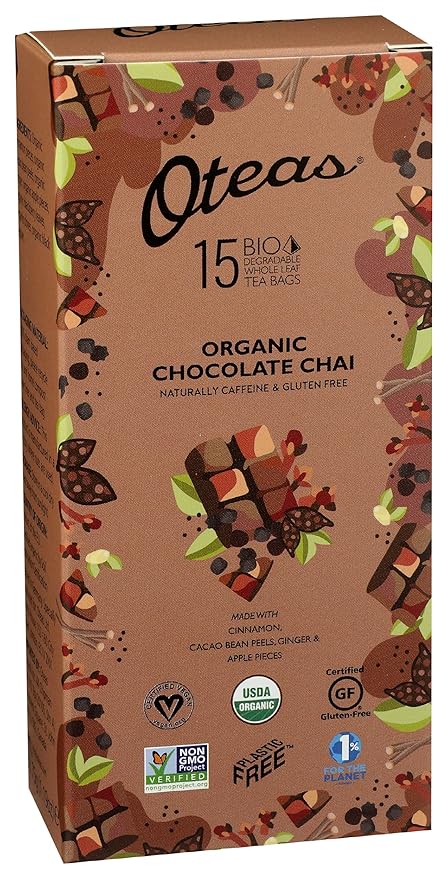 Oteas Organic Chocolate Chai Tea USDA Certified Organic Gluten Free &amp Non-GMO 15 Tea Bags (Pack of 6)