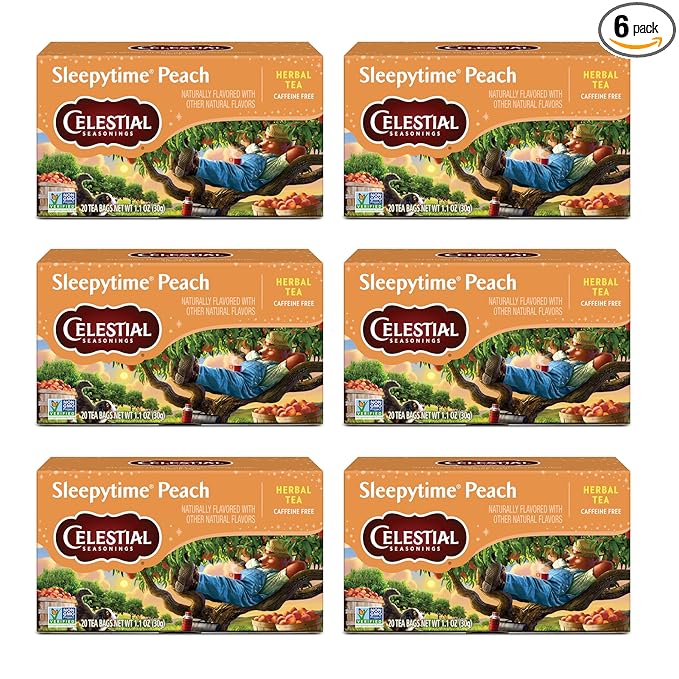 Celestial Seasonings Sleepytime Herbal Tea Peach Caffeine Free Sleep Tea 20 Tea Bags Per Box (Pack of 6)