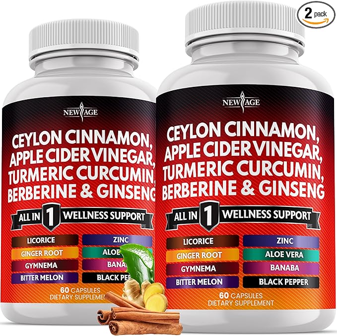 Ceylon Cinnamon Turmeric Apple Cider Vinegar Ginseng Aloe Vera Berberine Plus Banaba Ginger Root - 120 Count