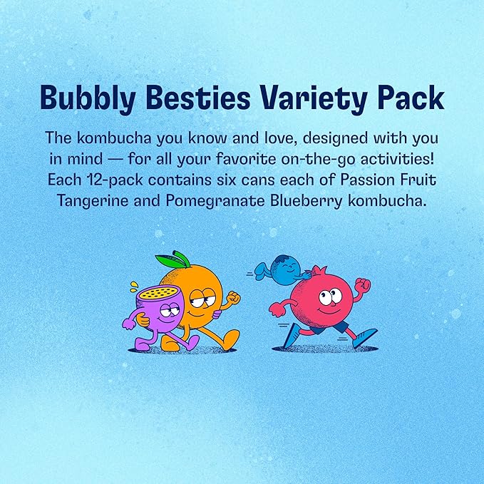 Health-Ade Bubbly Besties Kombucha Tea Organic Drink Fermented Tea with Living Probiotics Non-GMO Vegan Gluten Free 12 Pack (11.5 Fl Oz Cans)