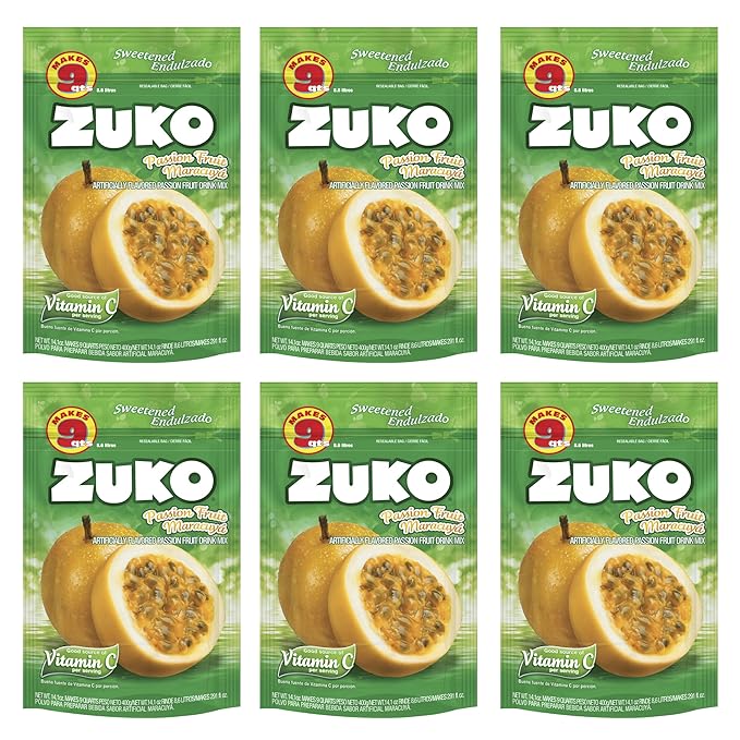 Zuko Passion Fruit Instant Powder Drink | Family Pack | No Sugar Needed | Vitamin C | 14.1 Ounce (Pack of 6)