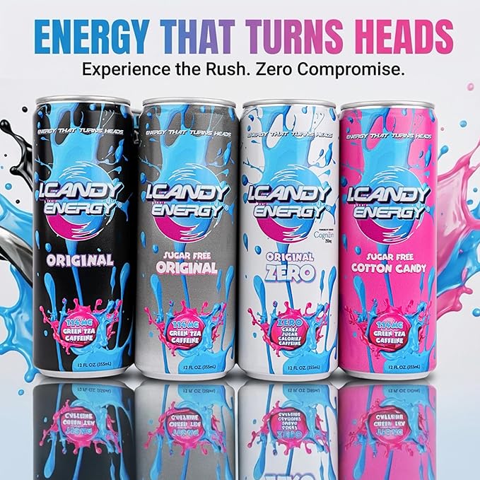 I.CANDY Energy Drink Original 24 Pack 12 oz Cans Bulk Energy Drinks Case Classic Flavor 114mg Caffeine Smooth Clean Energy No Crash