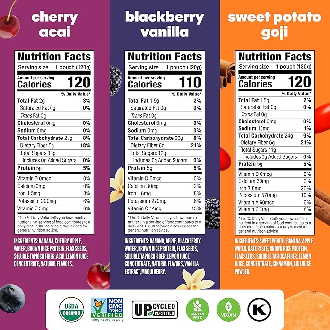 Noka Superfood Fruit Smoothie Pouches Variety Pack Healthy Snacks with Flax Seed Plant Protein and Prebiotic Fiber Vegan and Gluten Free Snacks Made in USA Organic Squeeze Pouch 4.22 oz 12 Coun
