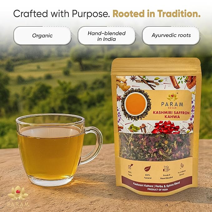 Param Kesar® Organic Kashmiri Kahwa Herbal Tea | Detox &amp Digestive Support | Aromatic 12 Spice Bend | 100g Loose Leaf Tea