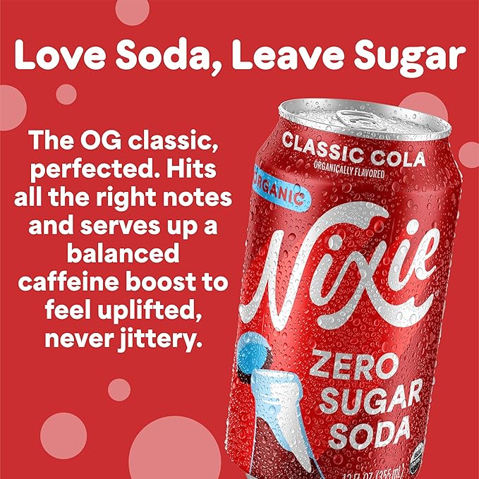 Nixie Organic Zero Sugar Soda Classic Cola &amp Ginger Ale 0 Sugar 0 Calories Healthy Soda Pop Non-GMO 12oz Cans (24 Pack)