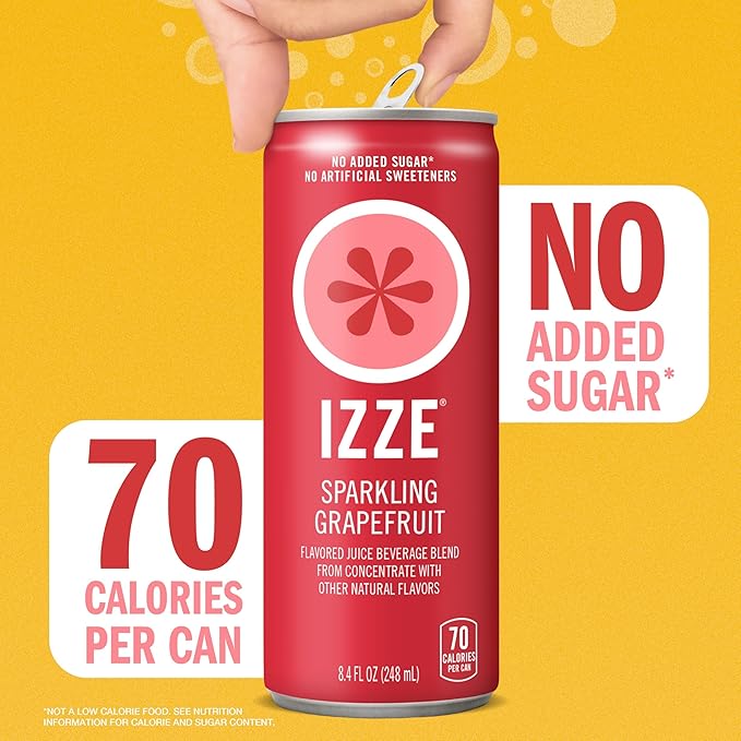 IZZE Sparkling Water Juice Beverage Blend Grapefruit No Sugar Added 8.4 FL OZ 24 Cans