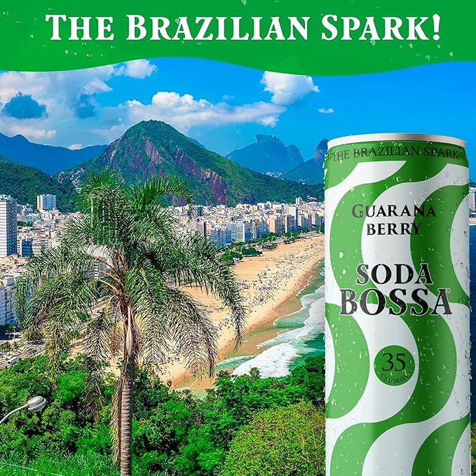 Soda Bossa Sparkling Soda Guarana Flavor Low-Calorie Gluten Free &amp Guilt-Free Sparkling Soda Drink - Natural Soda - Craft Soda 8-12 FL OZ Cans/Box (Pack of 1 Box)