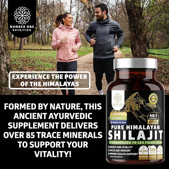 Pure Himalayan Shilajit Supplement for Men and Women [40000MG Max Strength] Contains 50% Fulvic Acid with Over 85 Trace Minerals to Support Energy Brain and Immunity 120 Veg Caps