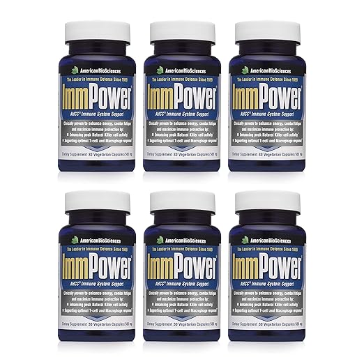 American BioSciences ImmPower AHCC Mushroom Supplement 6-Pack Enhanced Immune Support Natural Killer Cell Activity and Cytokine Production 30 Vegetarian Capsules 500 milligrams per Capsule
