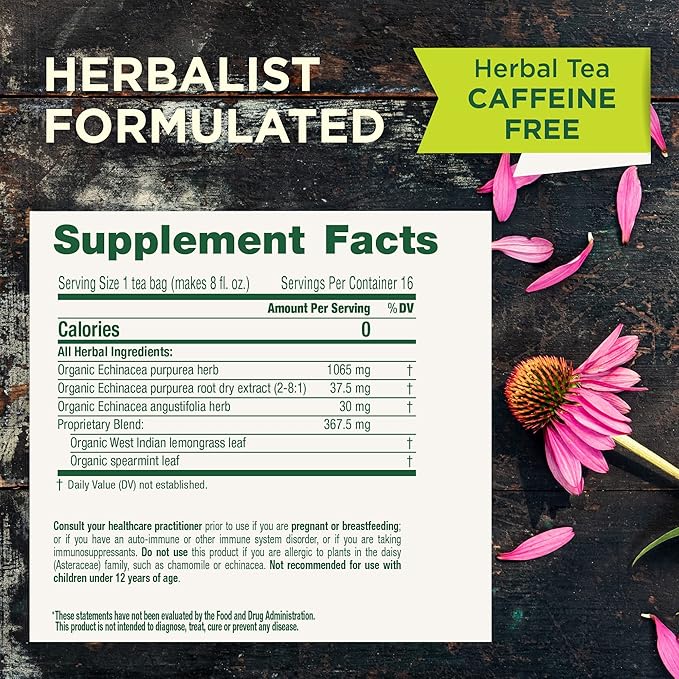Traditional Medicinals Organic Echinacea Plus - Promotes Immune Support - Kosher Non-GMO Caffeine-Free Compostable - 96 Tea Bags (6 Packs of 16)