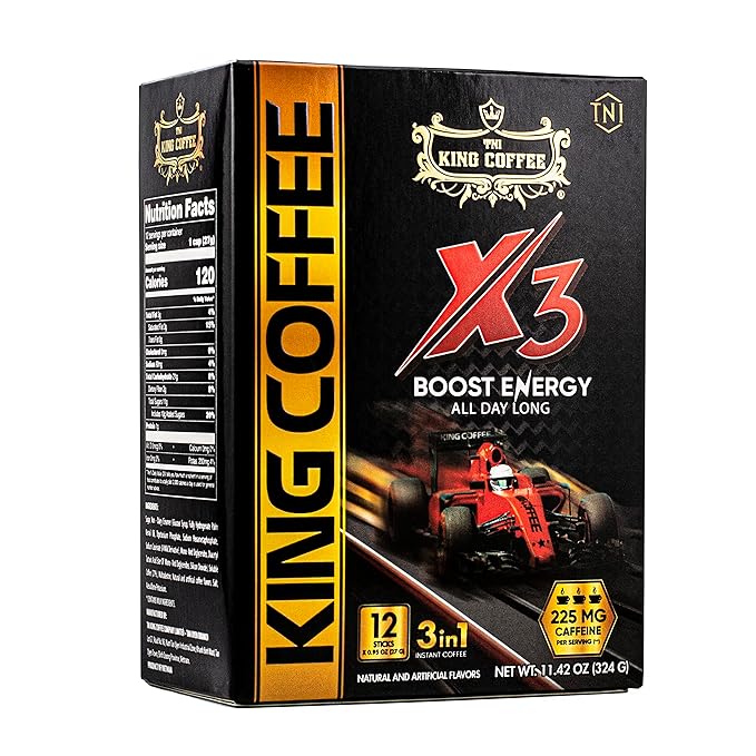 King Coffee 3in1 X3 Instant Vietnamese Coffee Packets Box 12 sticks x 0.95 oz (27g) Boost Energy Cafe Mix Perfect for Powerful Day (3)