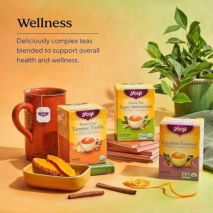 Yogi Tea Sweet Ginger Citrus Turmeric Vitality - 16 Bags per Pack (6 Packs) - Organic Ginger &amp Turmeric Root Tea - Supports Well-being - Includes Cinnamon Bark &amp More