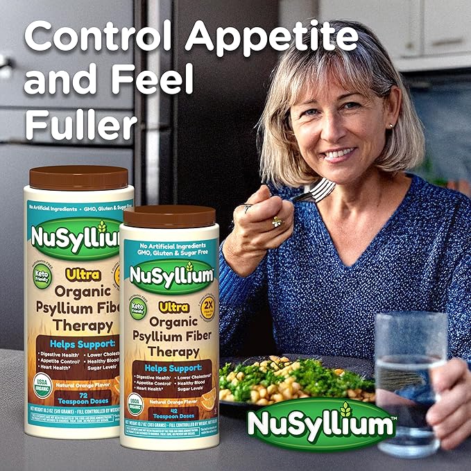 NuSyllium Psyllium Husk Powder USDA Organic 21 Oz Dietary Fiber Supplement with Brown Sugar Helps Promote Digestive Health* Unflavored 85 Servings