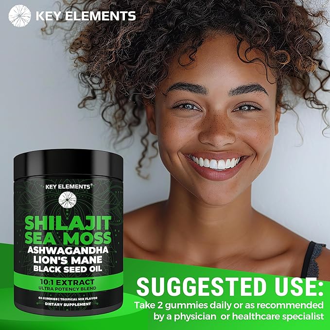 Organic Shilajit Gummies with Sea Moss Gummies - Shilajit Supplement for Immune Support - Pure Himalayan Shilajit and Ashwagandha with Sea Moss and Shilajit Lion’s Mane Extract and Black Seed Oil
