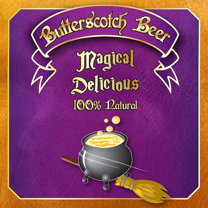 Flying Cauldron Butterscotch Beer 12 Fl Oz (Pack of 4) Vanilla Cream Soda Brew All- Natural Non-Alcoholic and Caffeine free.