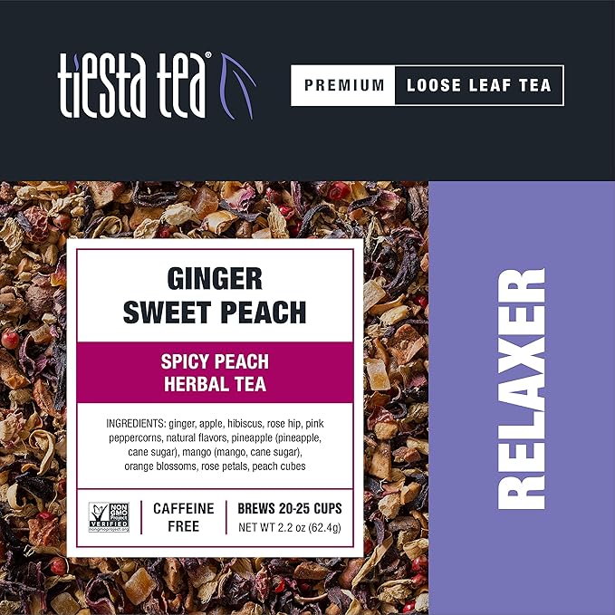 Tiesta Tea - Ginger Sweet Peach Loose Leaf Spicy Peach Herbal Tea Non-Caffeinated Hot &amp Iced Tea 2.2 oz Pouch - 25 Cups Natural Flavored Stress Relief Herbal Tea Loose Leaf Blend (Pack of 3