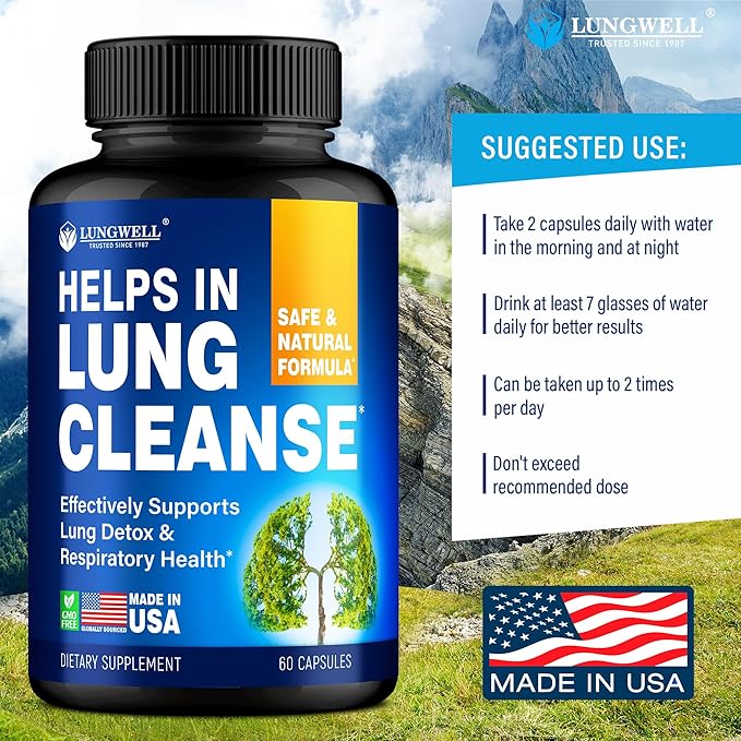 Quit Smoking Aid for Lung Cleanse &amp Support - Lung Detox for Smokers - Herbs for Respiratory Health: Licorice Ginger &amp Nettle Root Thyme - Clear Lungs Supplement with Vitamins C D3-60 Capsu