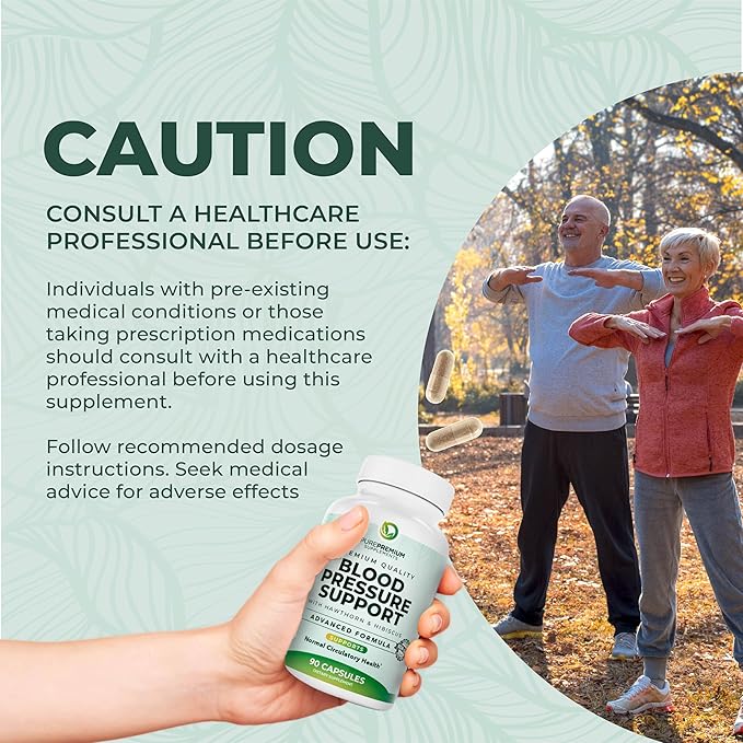 PurePremium Blood Pressure Supplements with Hawthorn Berry Hibiscus Garlic &amp Vitamin B12- Nitric Oxide Supplement for Normal Heart Health Circulation Health &amp Blood Pressure Support - 90ct