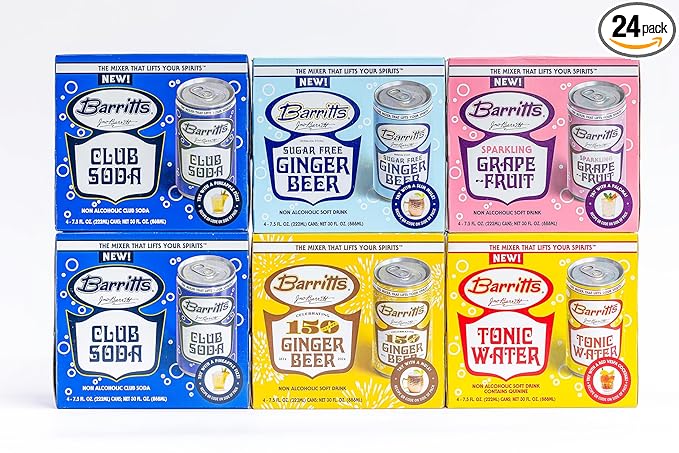 Barritt's Mixers - Double Club Mixer Set Non-Alcoholic Soda Cocktail Mixer 7.5 fl oz Cans 24 Pack Mini
