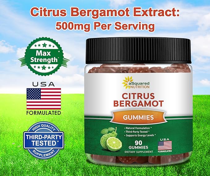aSquared Nutrition Citrus Bergamot Gummies - Citrus Bergamot Extract Supplement 500mg Per Serving - Pure Gummy Alternative to Capsules &amp Pills
