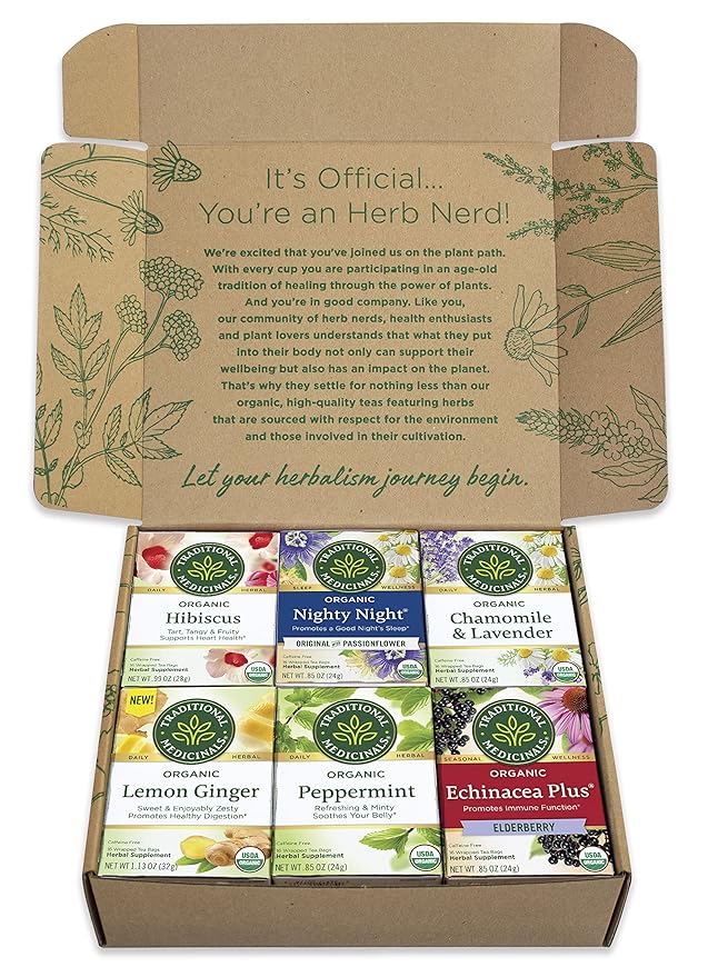 Traditional Medicinals Organic Herbal Tea - Six Calming Flavors Chamomile Hibiscus Peppermint Lemon Balm Lemon Ginger &amp Passionflower 96 Tea Bags (6 Pack)