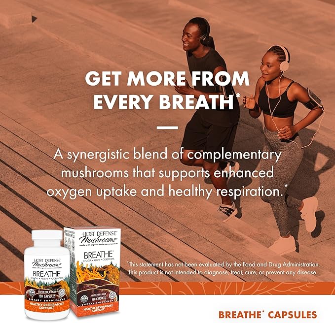 Host Defense Breathe* Capsules - Immune &amp Respiratory Support Mushroom Supplement - Herbal Lung Health Supplement with Chaga Reishi &amp Cordyceps - 120 Capsules (60 Servings)*