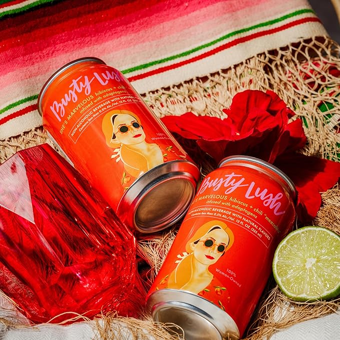 Busty Lush Craft Mocktails – Non-Alcoholic Sparkling Drinks Zero Proof Drinks Mezcalita Alcohol Alternative – Infused with L-Theanine Low Calorie Ready to Drink | 12 oz (8-Pack)