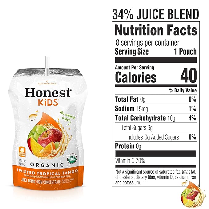 Honest Kids Tropical Tango Punch Organic Fruit Juice Drink 6.75 fl oz (32 Pack)