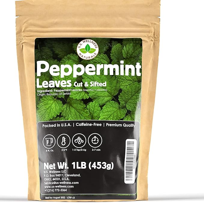 Peppermint Tea 1LB (16Oz) Cut &amp Sifted | STRONG &amp FRESH | Non-irradiated 200+ Cups Peppermint Loose Leaf Herbal Tea (Mentha Piperita) | Mint Tea | Bulk 1 lb. Large Resealable Bag