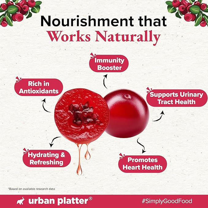 Urban Platter Canadian Cranberry Juice 1 Litre (Unsweetened No ed Sugar 100% Natural Cranberry Juice Good for UTI Health Perfect for Cocktails and Mocktails]