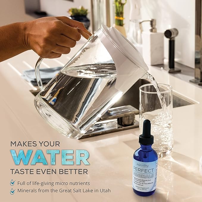 AquaTru Perfect Minerals – Mineral Drops for Water – Enrich with 72 Trace Minerals Including Magnesium Zinc &amp Calcium – 60ml Bottle Mineralizes Up to 230 Liters of Water