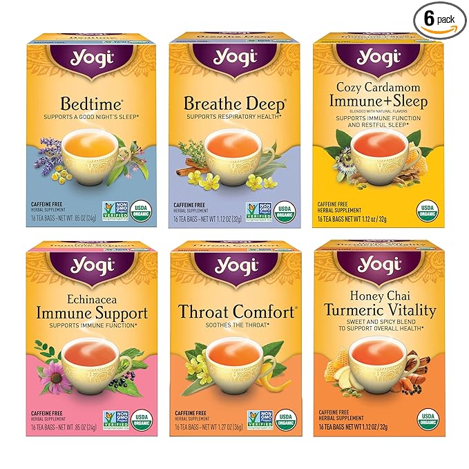Yogi Get Well Tea Sampler (6 pk 16 ea) - Organic Herbal Teas for Immune Support