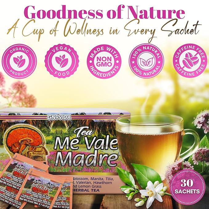 Me Vale Madre Herbal Calming Tea Pack of 2 – 100% Natural Relaxation &amp Stress Relief Blend – Helps Soothe Nerves Ease Tension and Support Better Sleep – 60 Tea Bags Total
