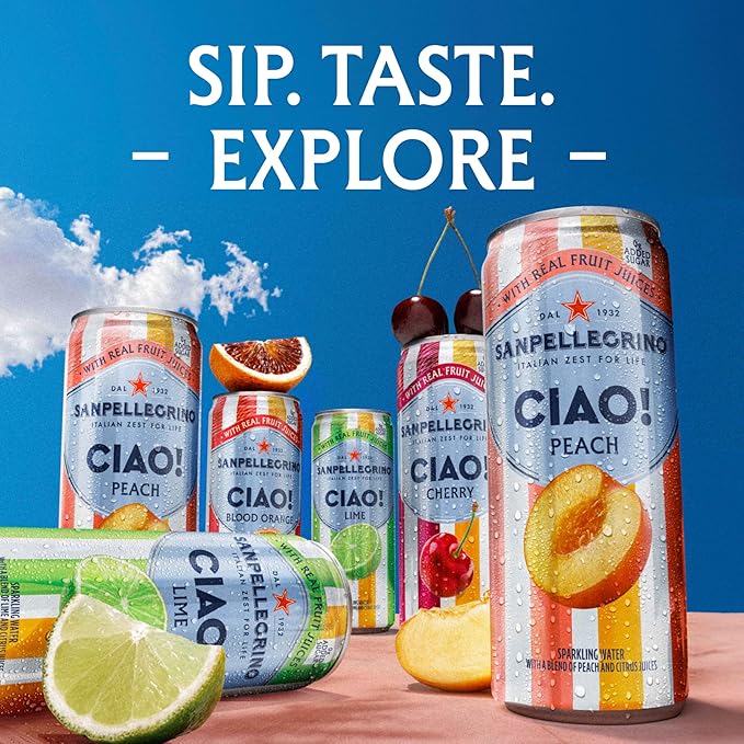 Sanpellegrino CIAO Lime Sparkling Water Low-Calorie Italian Sparkling Water with Real Fruit Juices 0g Added Sugar 24-Pack