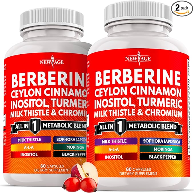 Berberine and Ceylon Cinnamon Supplement - Bitter Melon Glucomannan Gymnema Sylvestre Chromium Moringa Milk Thistle Turmeric Inositol Pills - 120 Count