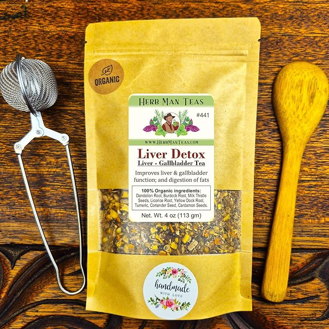 LIVER TEA – Thin Bile &amp Activate Liver Function – Gallbladder Support &amp Natural Fat Digestion – Organic Loose Leaf – by Master Herbalist Khabir | Dandelion Root Milk Thistle Seed &amp Turmer