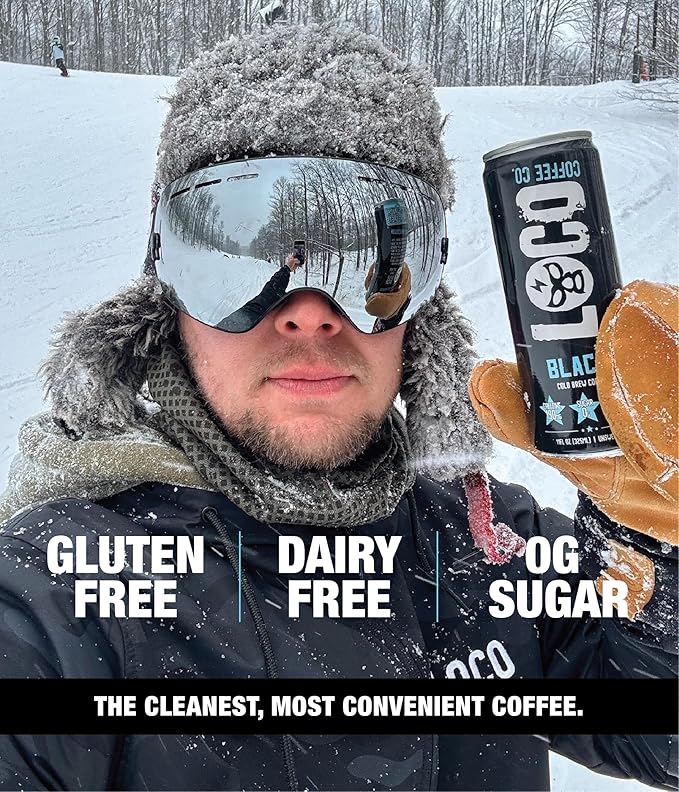 Loco Coffee Black Cold Brew 11 Ounce Can 12 Count | Zero Sugar 190mg Caffeine | Gluten Free and Dairy Free | Low Calorie Iced Coffee