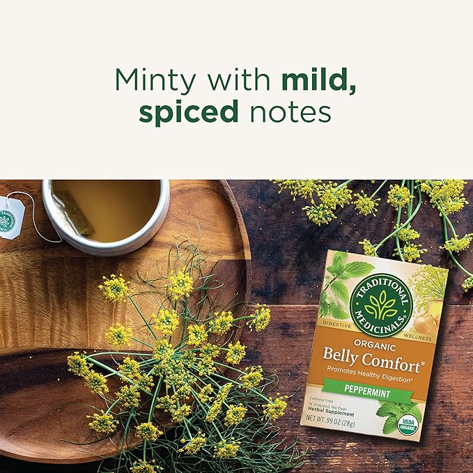 Traditional Medicinals Organic Belly Comfort Peppermint Tea Kosher Non-GMO Caffeine-Free Compostable - 96 Tea Bags (6 Pack)