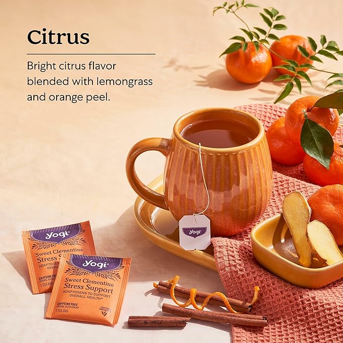 Yogi Tea Sweet Clementine Stress Support Tea USDA Certified Organic Non-GMO 16 Tea Bags per Pack (6 Packs)