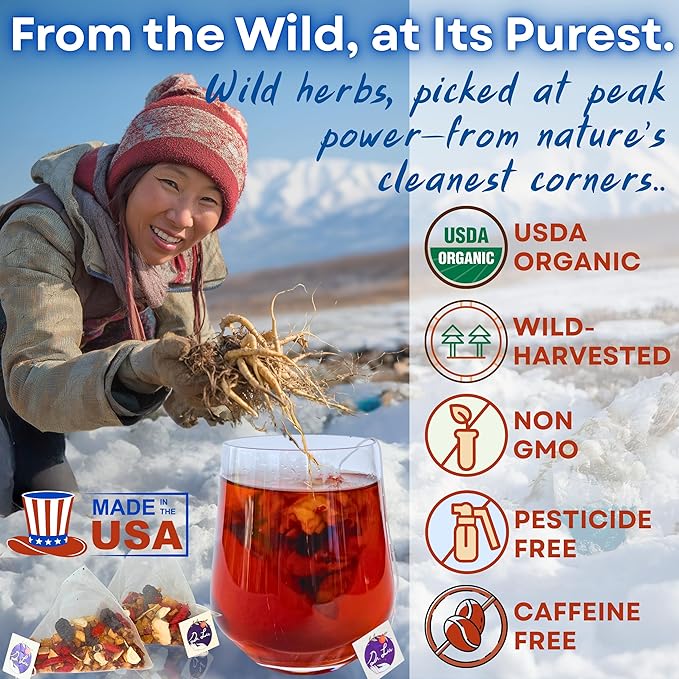 2 Pack of Dr. Lu’s Organic Ginseng Five Treasures Tea Kidney Tea | Ginseng Six Treasures tea for Kidney Cleanse Detox &amp Repair with Maca Root in Corn Fiber Pyramid Bags (No Plastic/Nylon) | Made i