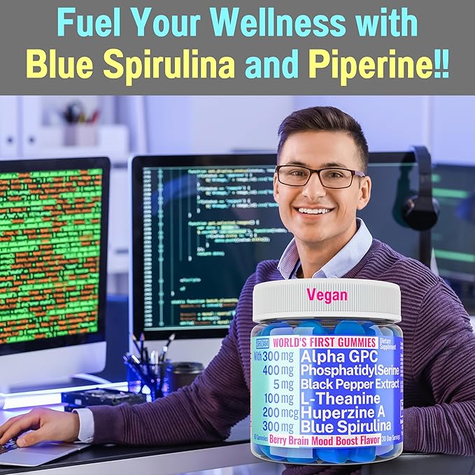Alpha GPC Huperzine A PhosphatidylSerine L-Theanine Blue Spirulina Bioperine Gummies Alpha-GPC Huperzine-A Phosphatidyl Serine L Theanine Supplement Powder Capsules Tablets Liquid Supplements Alt