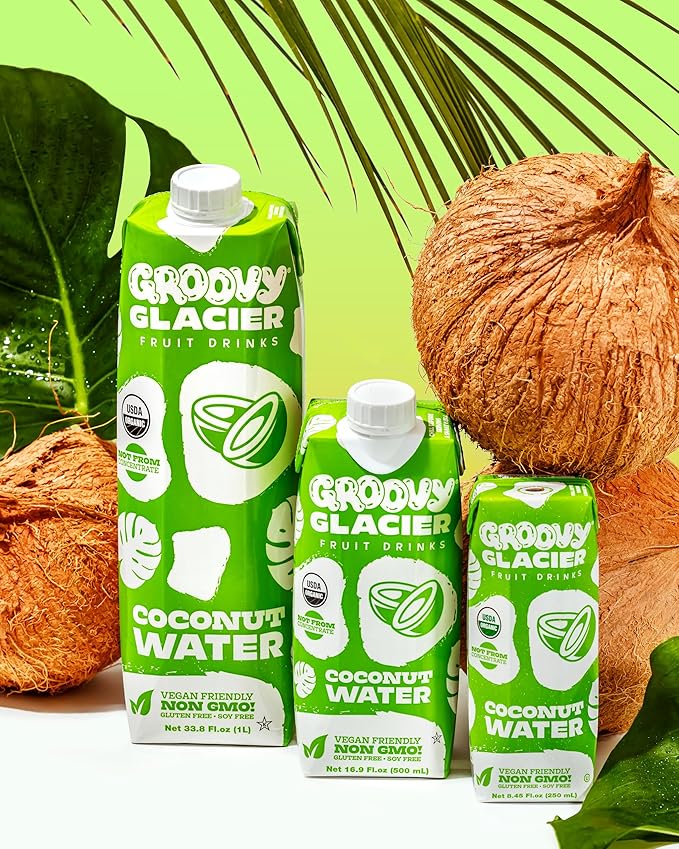Groovy Glacier Coconut Water - Premium Quality Coconut Water - 16.9 Fl Oz - Pack of 12