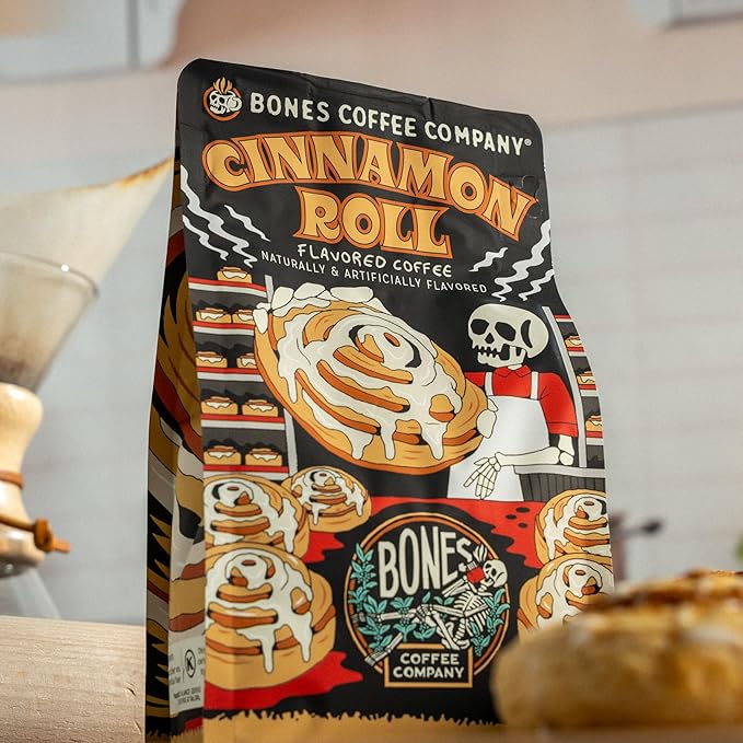 Bones Coffee Company S'morey Time and Cinnamon Roll 12 oz Ground Coffee Medium Roast Low Acid Coffee