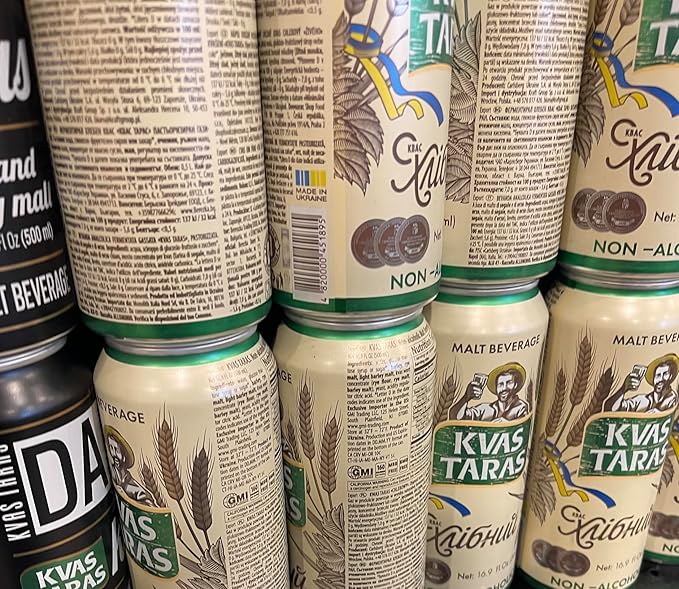 Kvas Taras Traditional Kvass Fermented Rye Bread Beverage 500ml/ 16.91 fl oz Pack of 6 Cans
