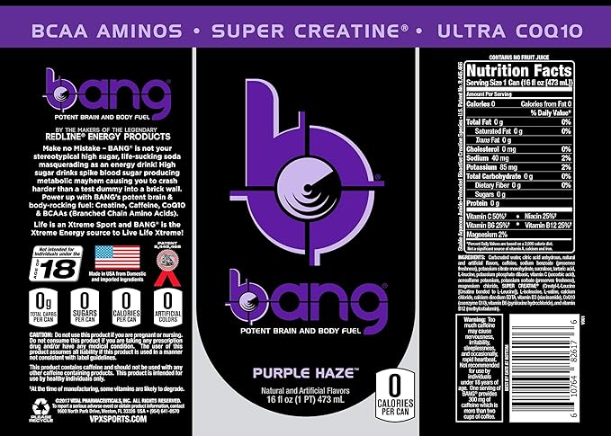 Bang Energy Purple Haze Sugar-Free Energy Drink 16-Ounce | Pack of 12